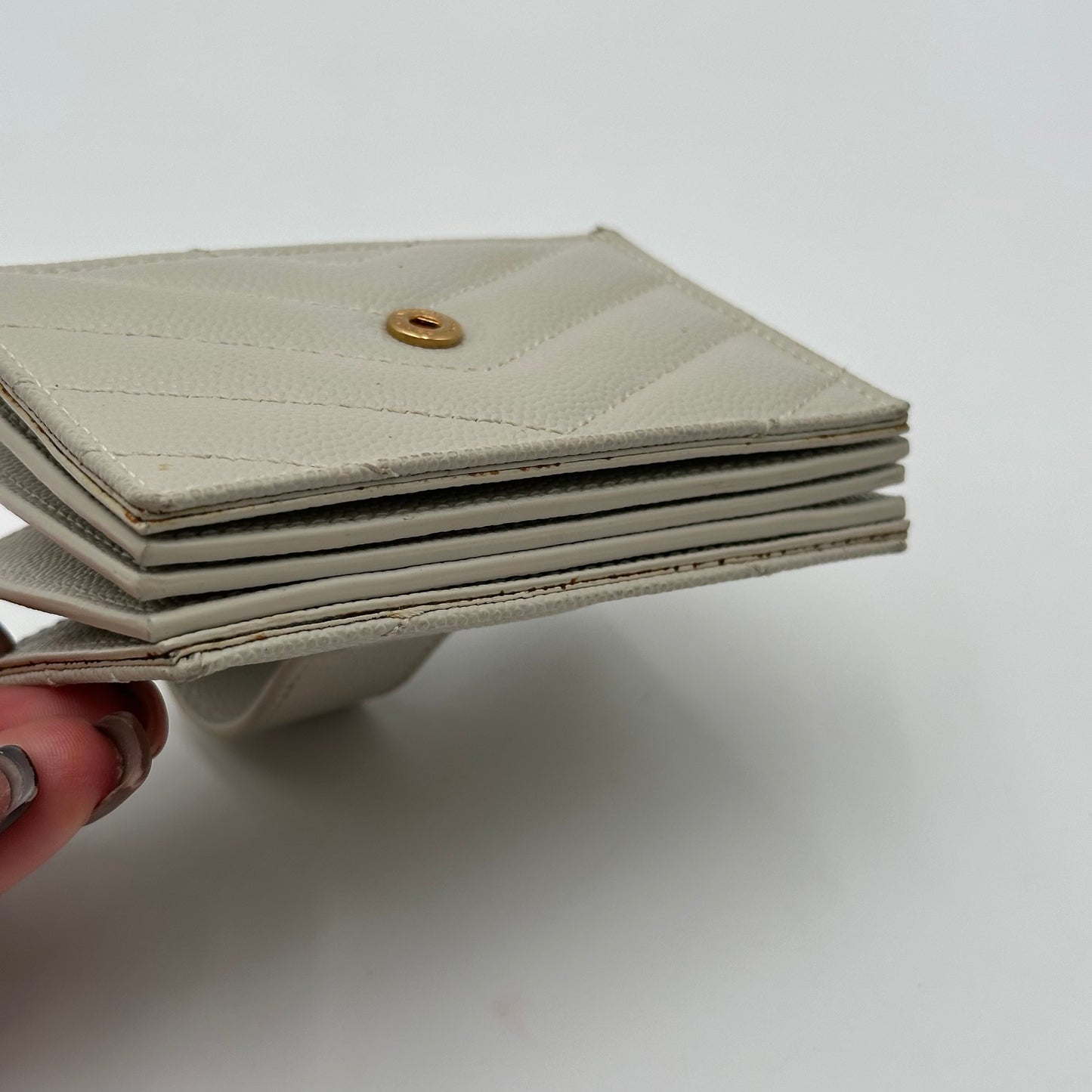 Authentic YSL White Accordion Compact Wallet