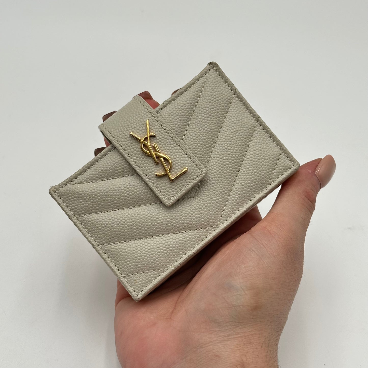 Authentic YSL White Accordion Compact Wallet
