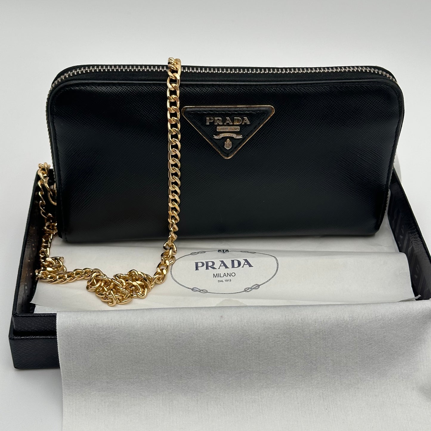 Authentic PRADA Saffiano Triangle Full Zip Wallet