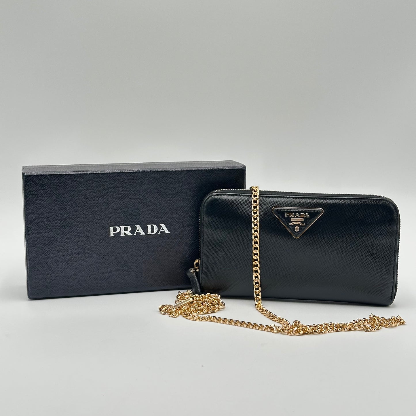 Authentic PRADA Saffiano Triangle Full Zip Wallet