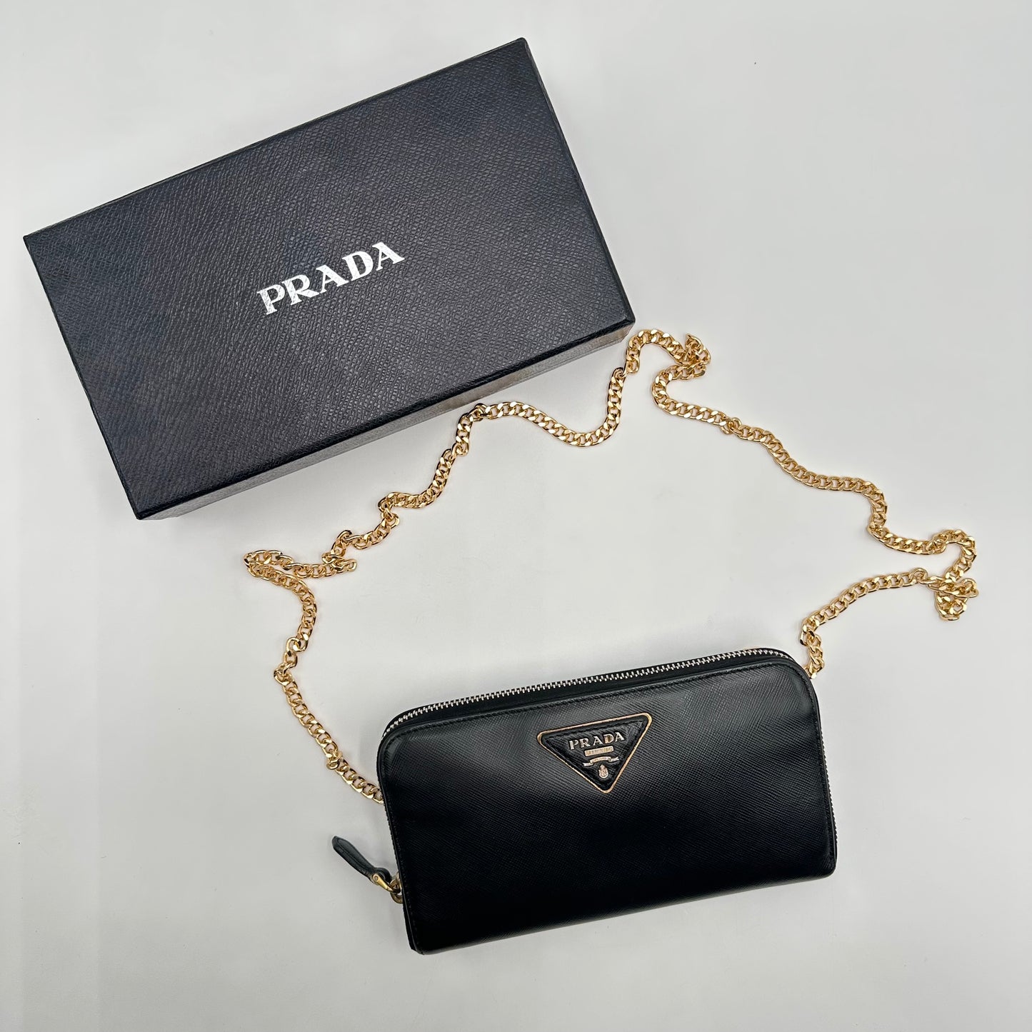 Authentic PRADA Saffiano Triangle Full Zip Wallet