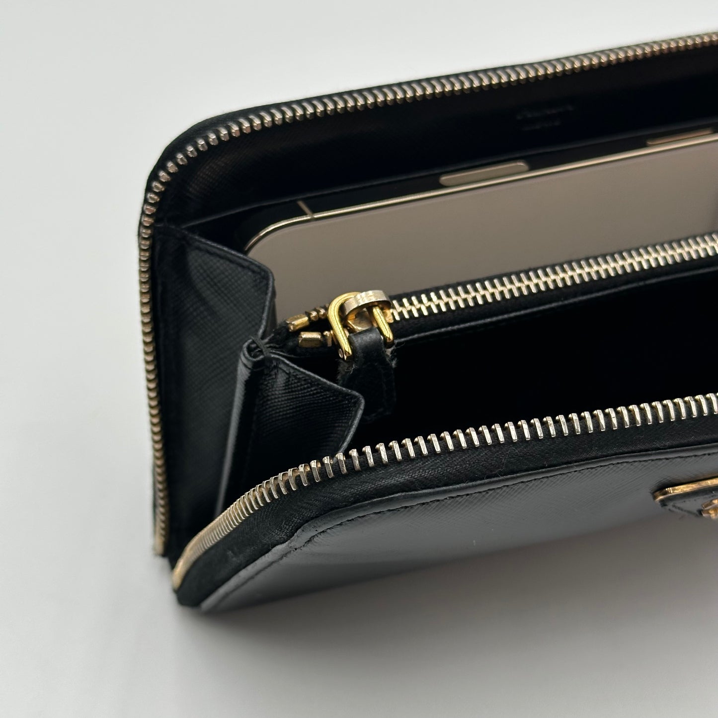 Authentic PRADA Saffiano Triangle Full Zip Wallet
