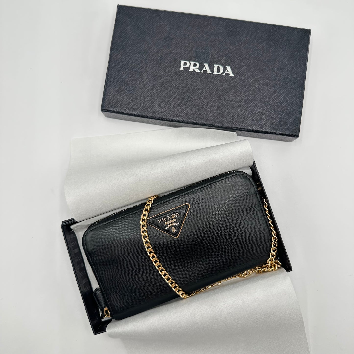 Authentic PRADA Saffiano Triangle Full Zip Wallet
