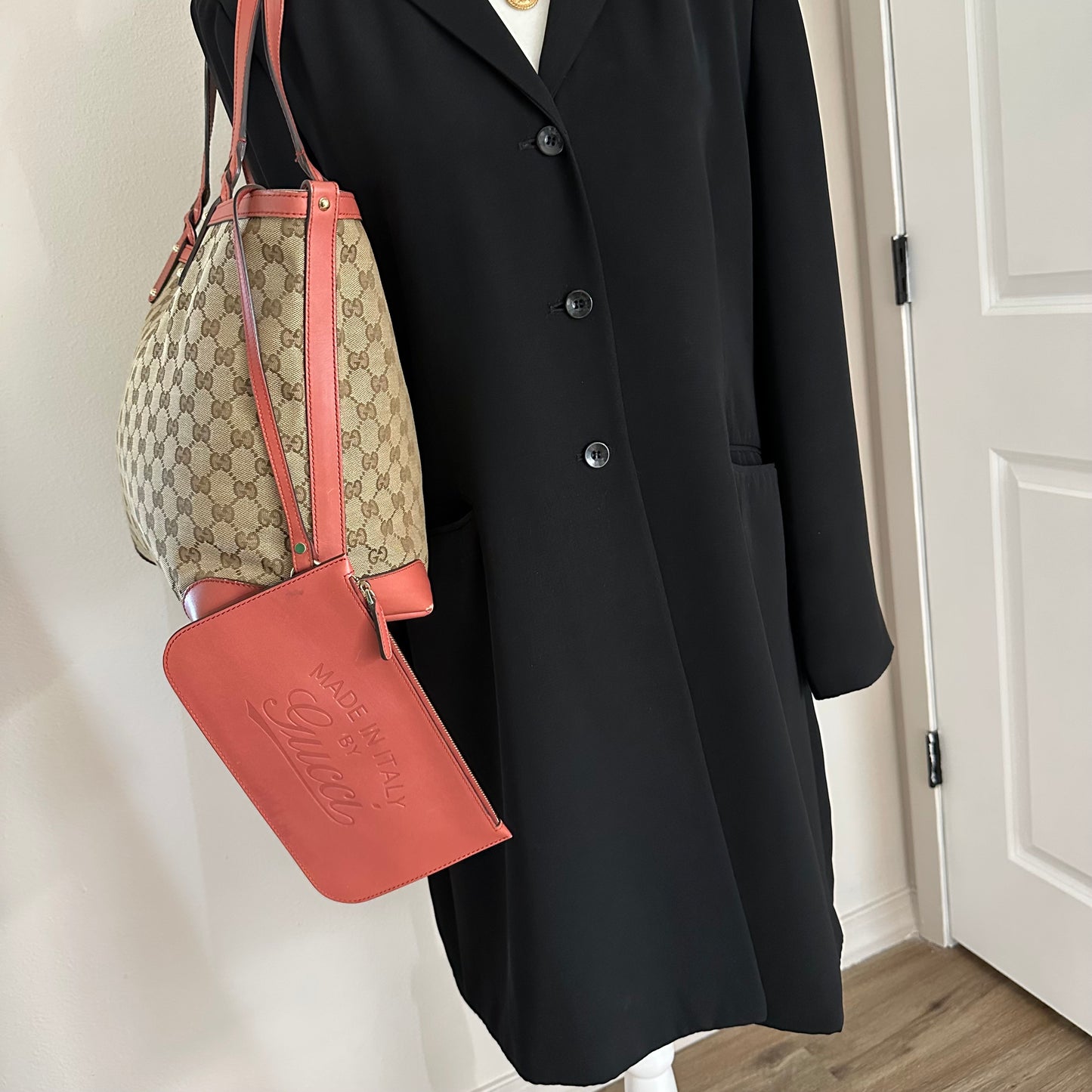 Authentic GUCCI GG Canvas Medium Craft Tote + Wristlet