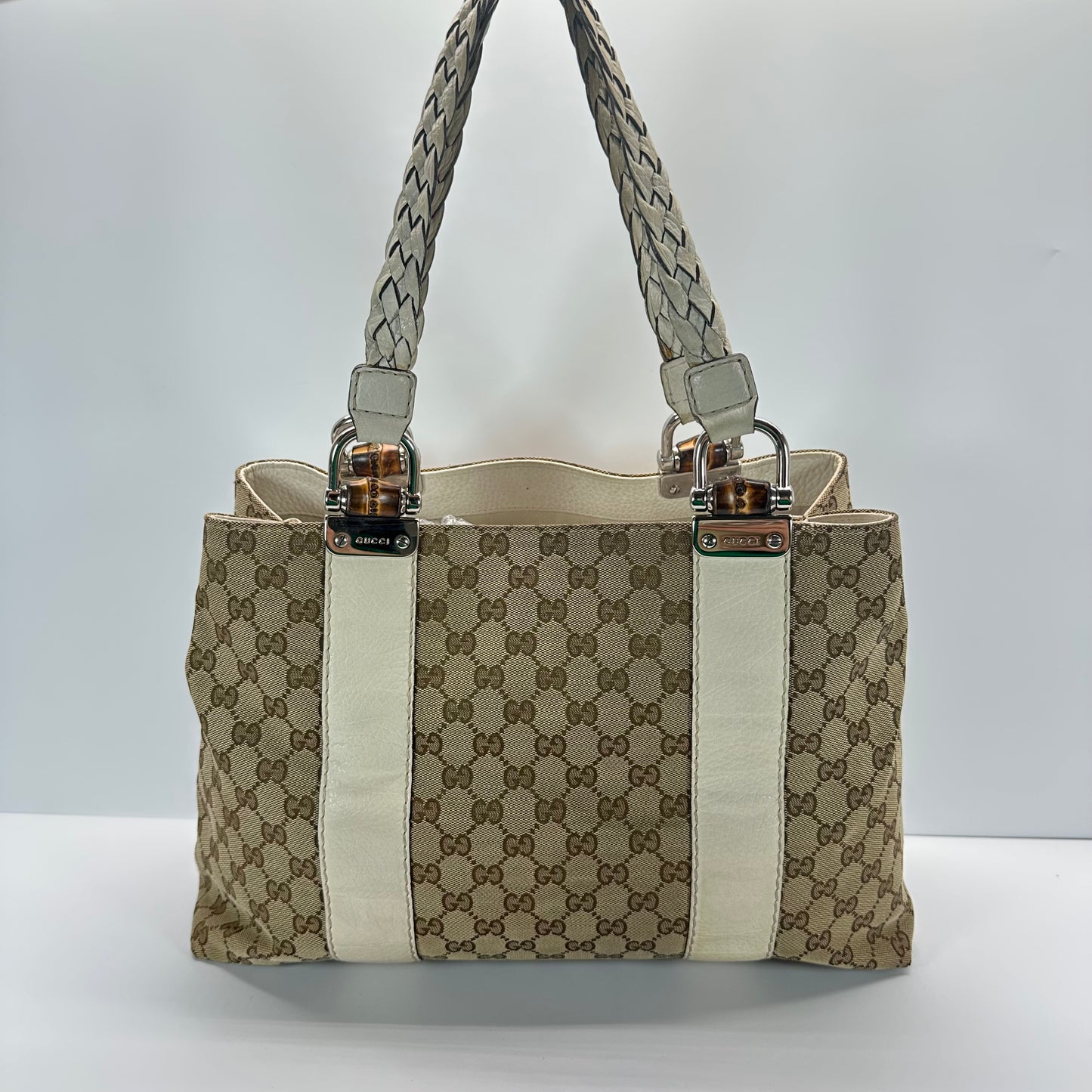 Authentic GUCC Canvas Large Bamboo Bar Tote