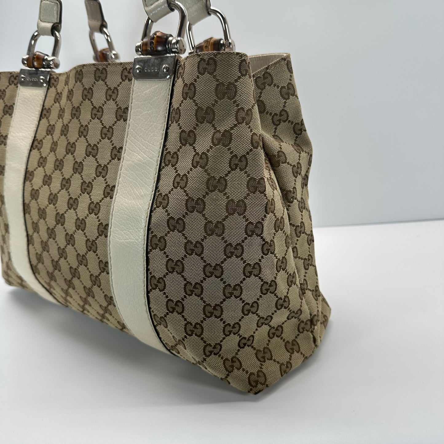 Authentic GUCC Canvas Large Bamboo Bar Tote