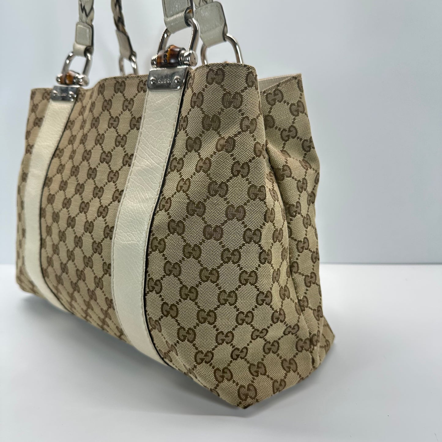 Authentic GUCC Canvas Large Bamboo Bar Tote