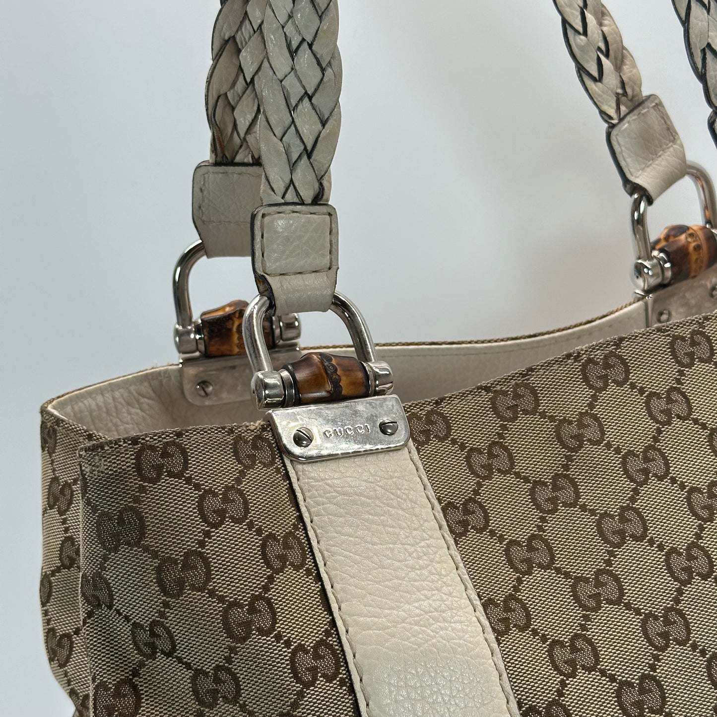 Authentic GUCC Canvas Large Bamboo Bar Tote