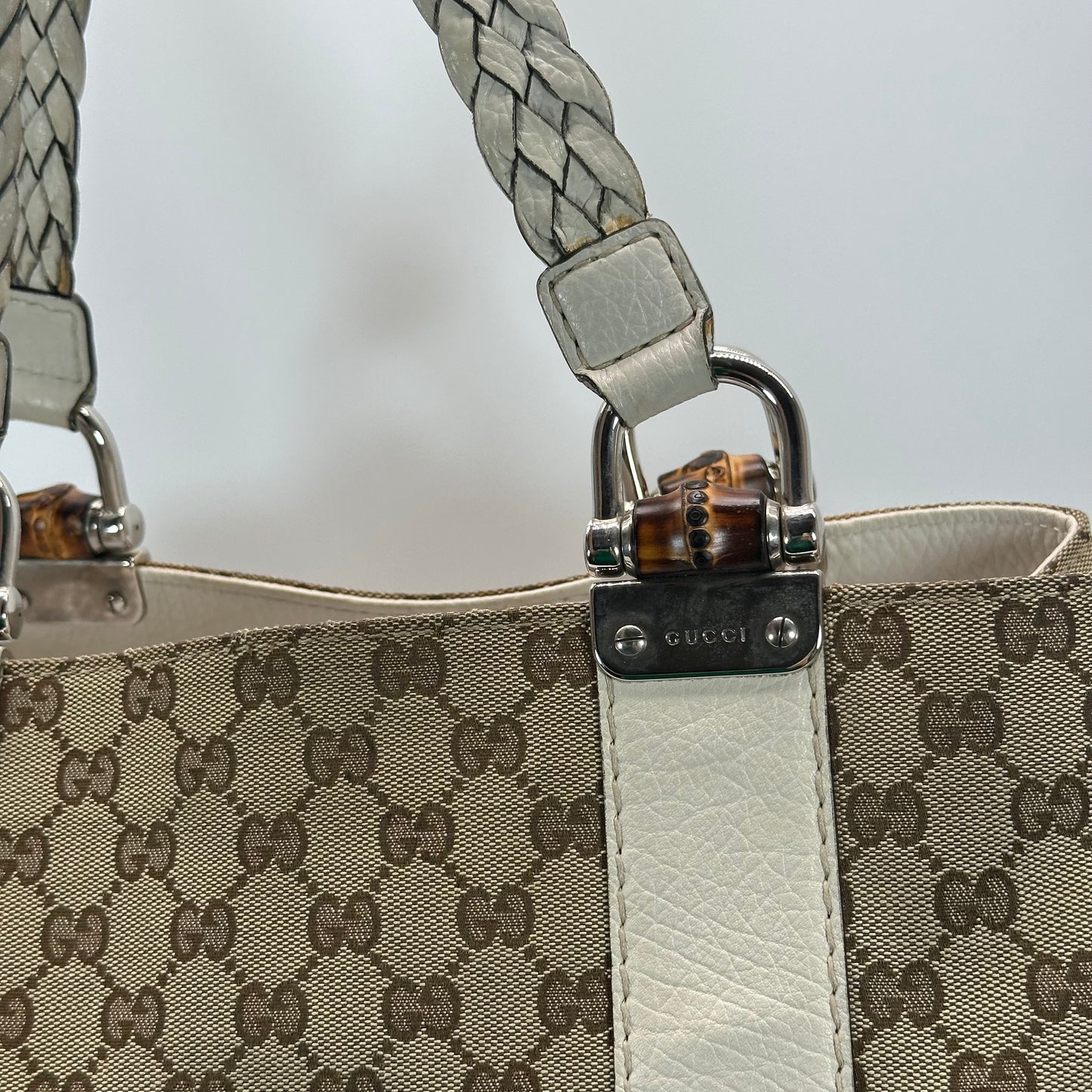 Authentic GUCC Canvas Large Bamboo Bar Tote