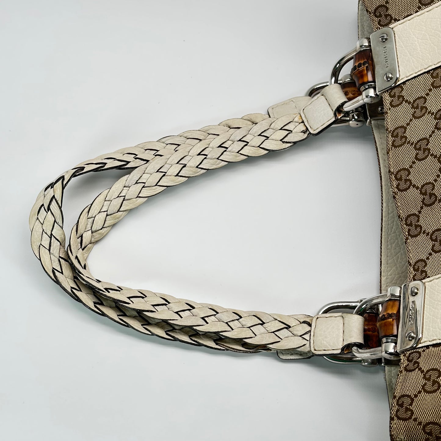 Authentic GUCC Canvas Large Bamboo Bar Tote