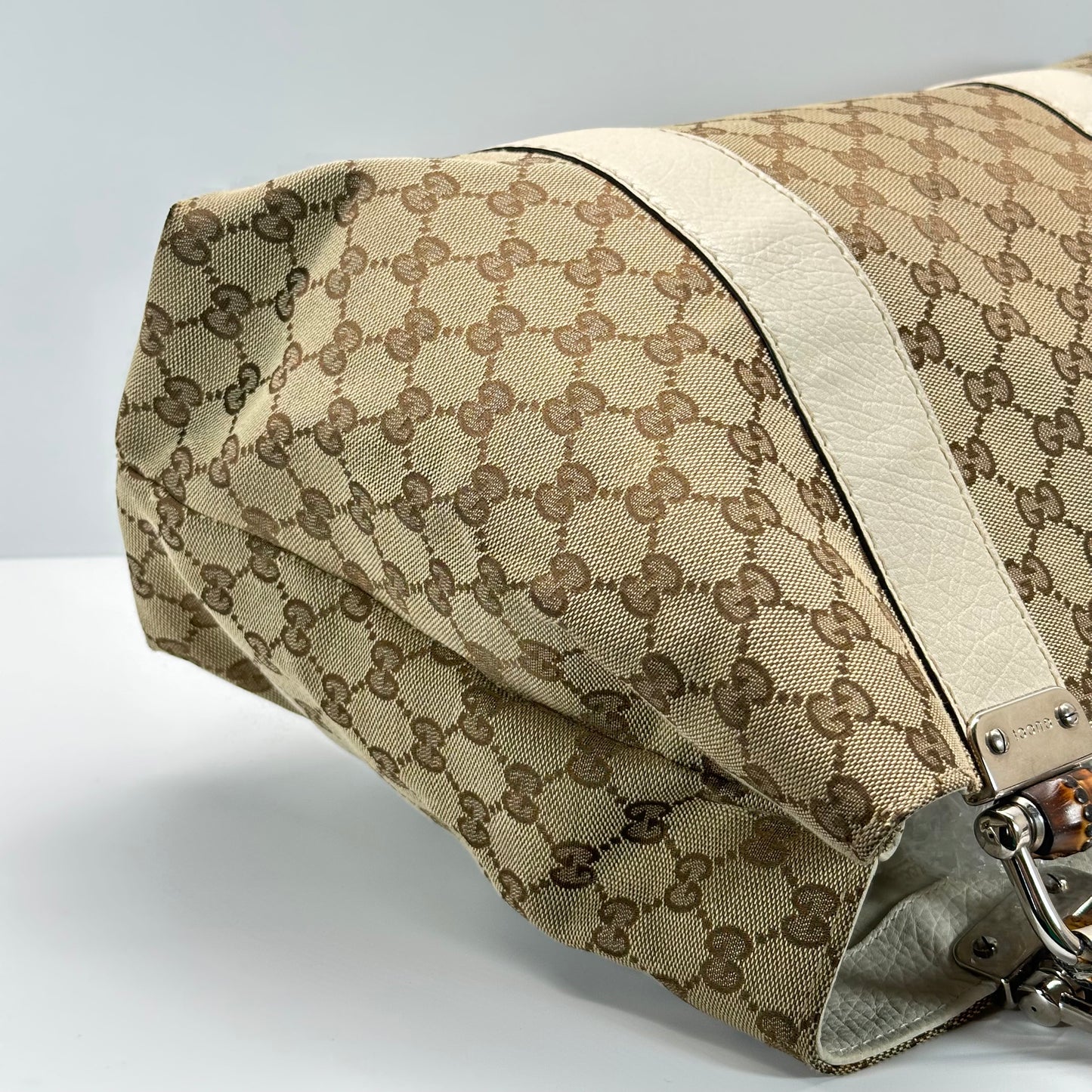 Authentic GUCC Canvas Large Bamboo Bar Tote