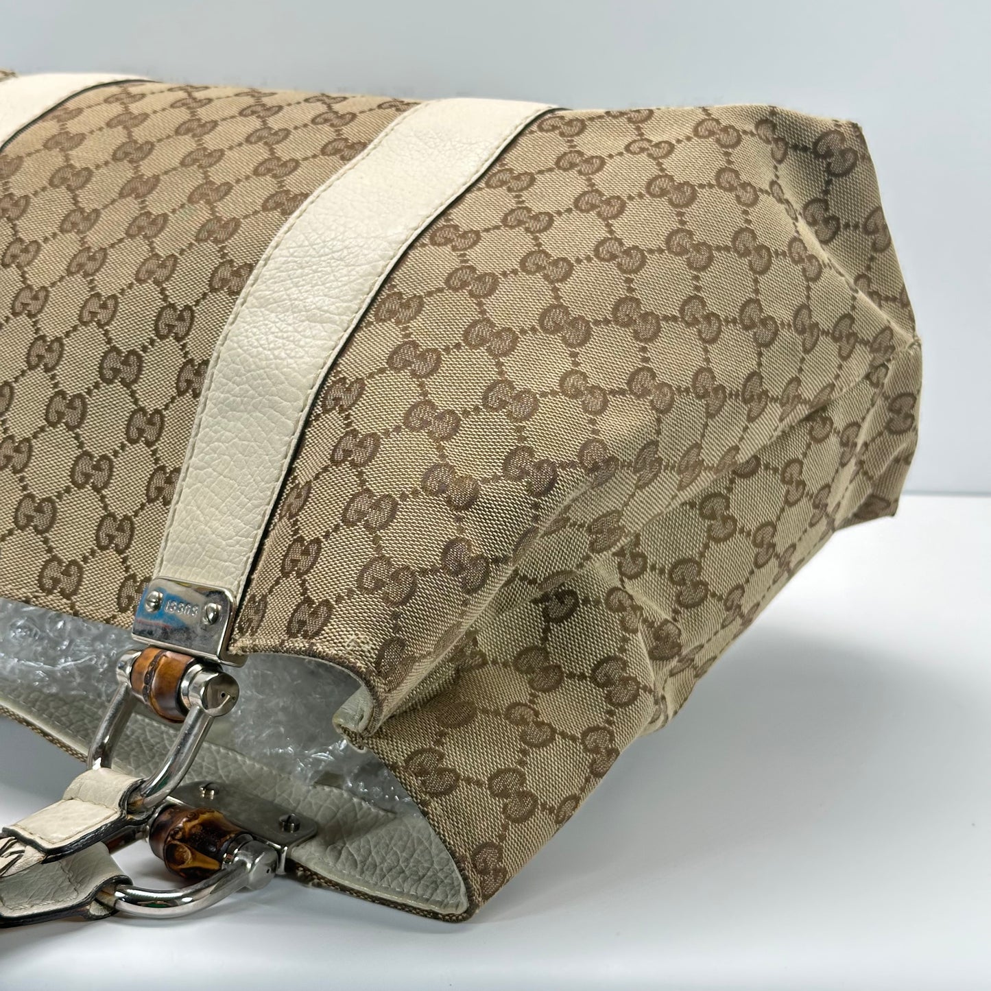 Authentic GUCC Canvas Large Bamboo Bar Tote