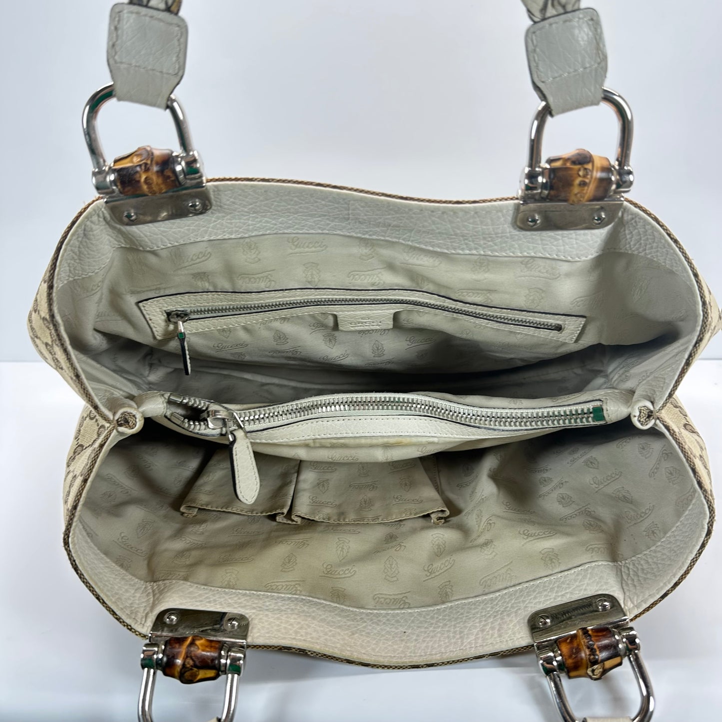 Authentic GUCC Canvas Large Bamboo Bar Tote