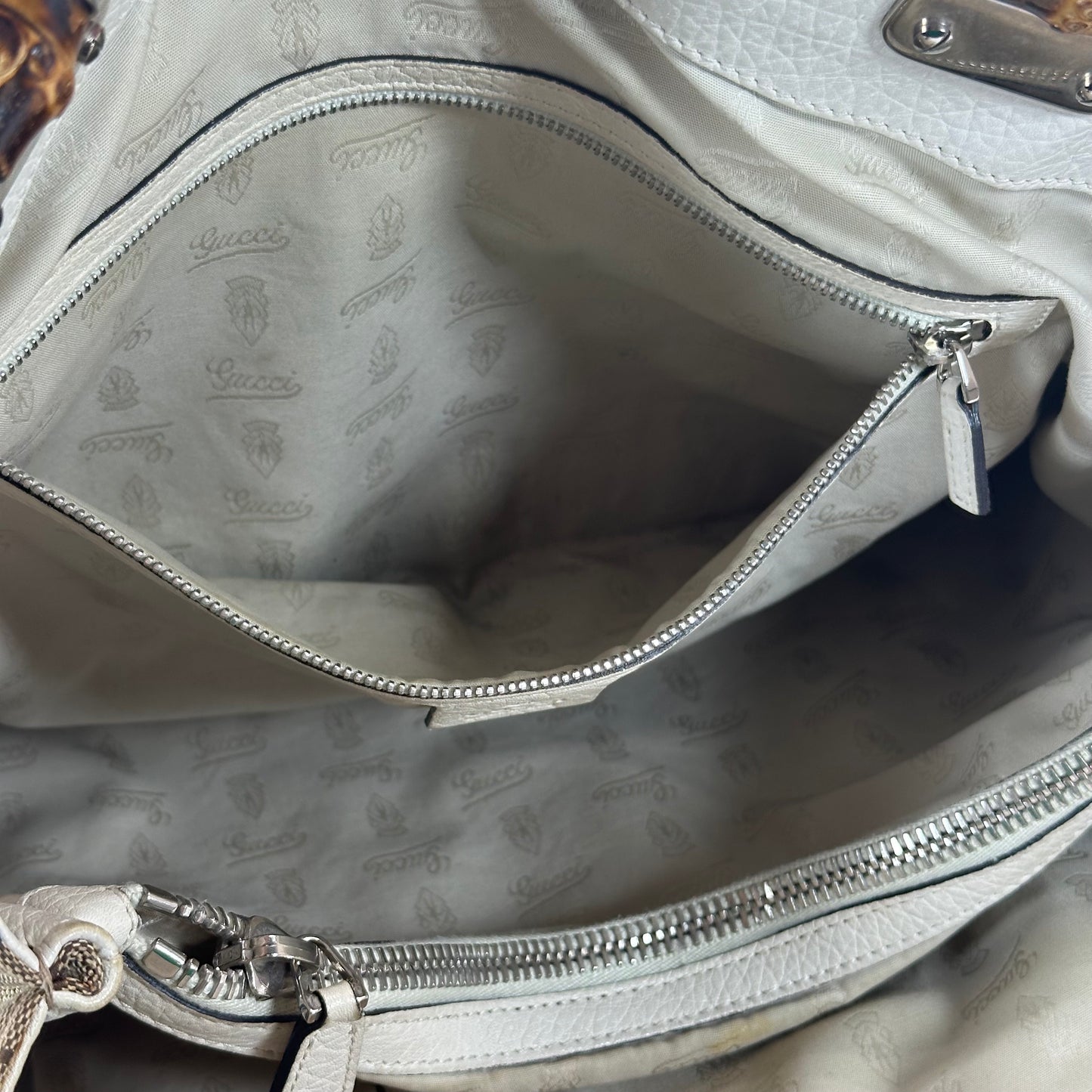 Authentic GUCC Canvas Large Bamboo Bar Tote