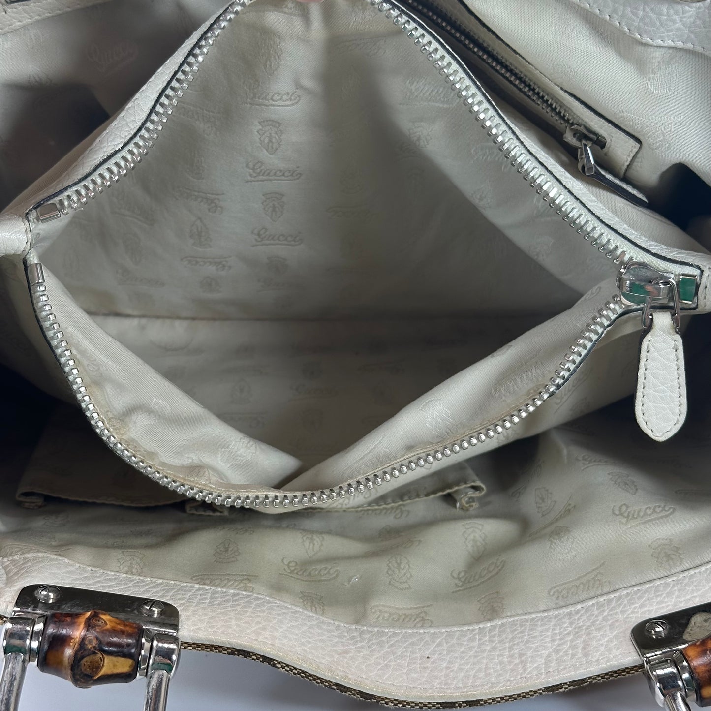 Authentic GUCC Canvas Large Bamboo Bar Tote