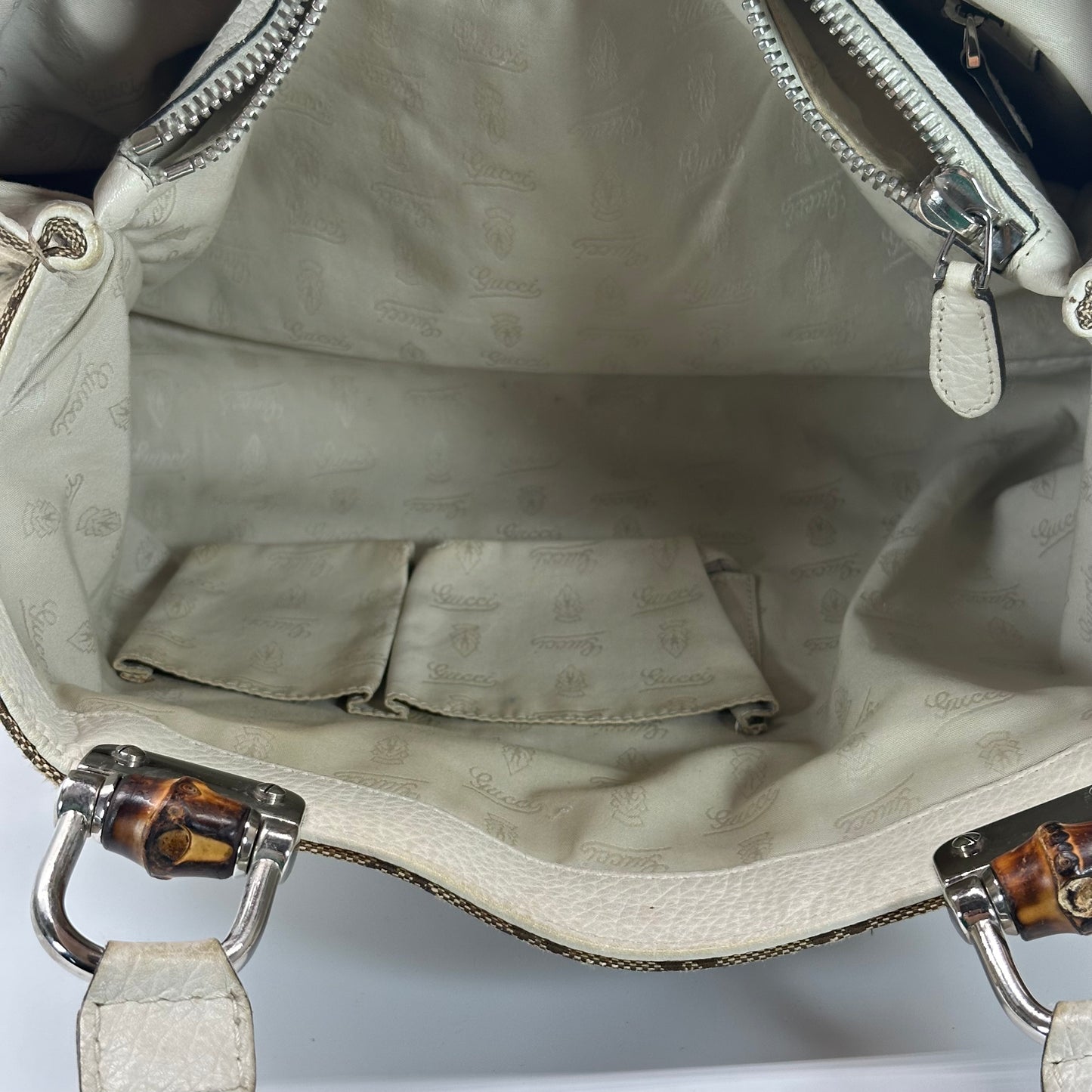 Authentic GUCC Canvas Large Bamboo Bar Tote