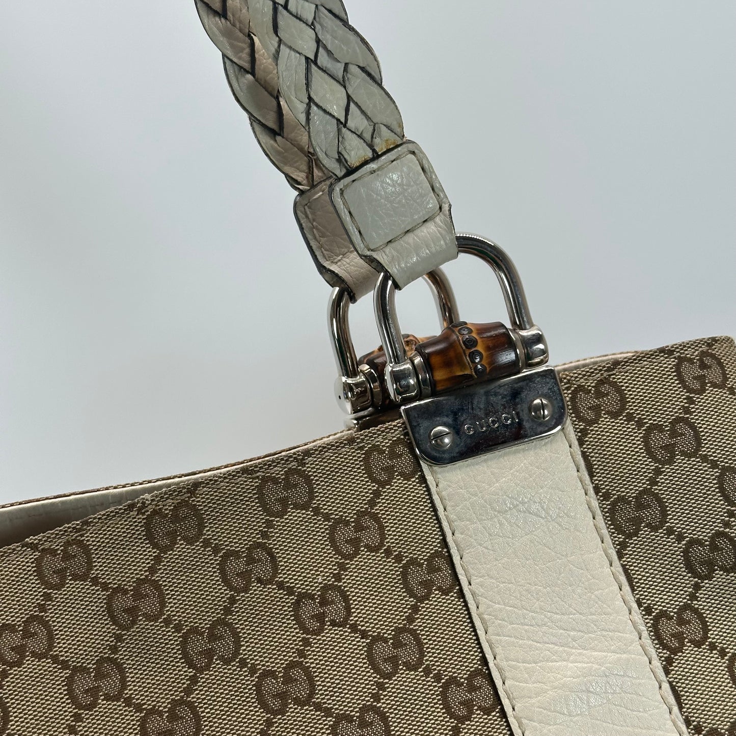 Authentic GUCC Canvas Large Bamboo Bar Tote