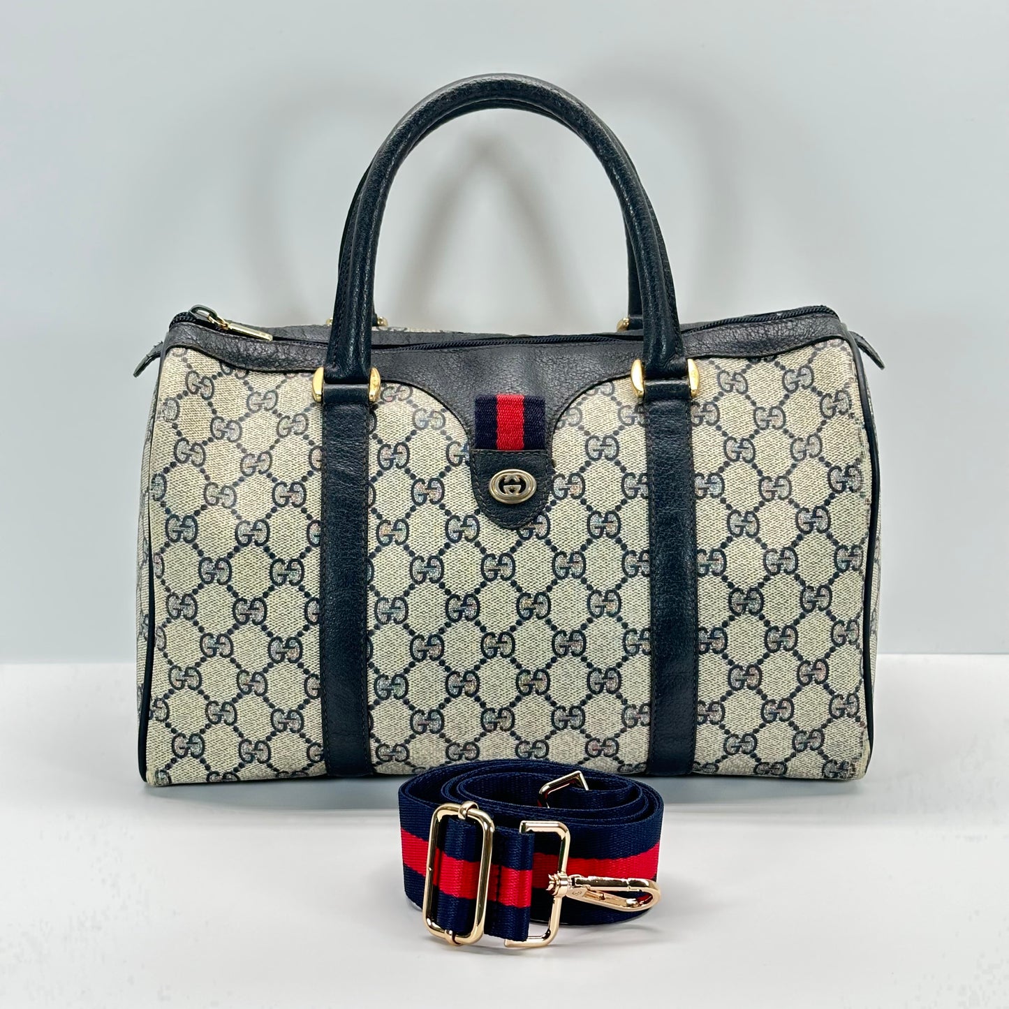 Authentic GUCCI Navy Blue Boston Handbag