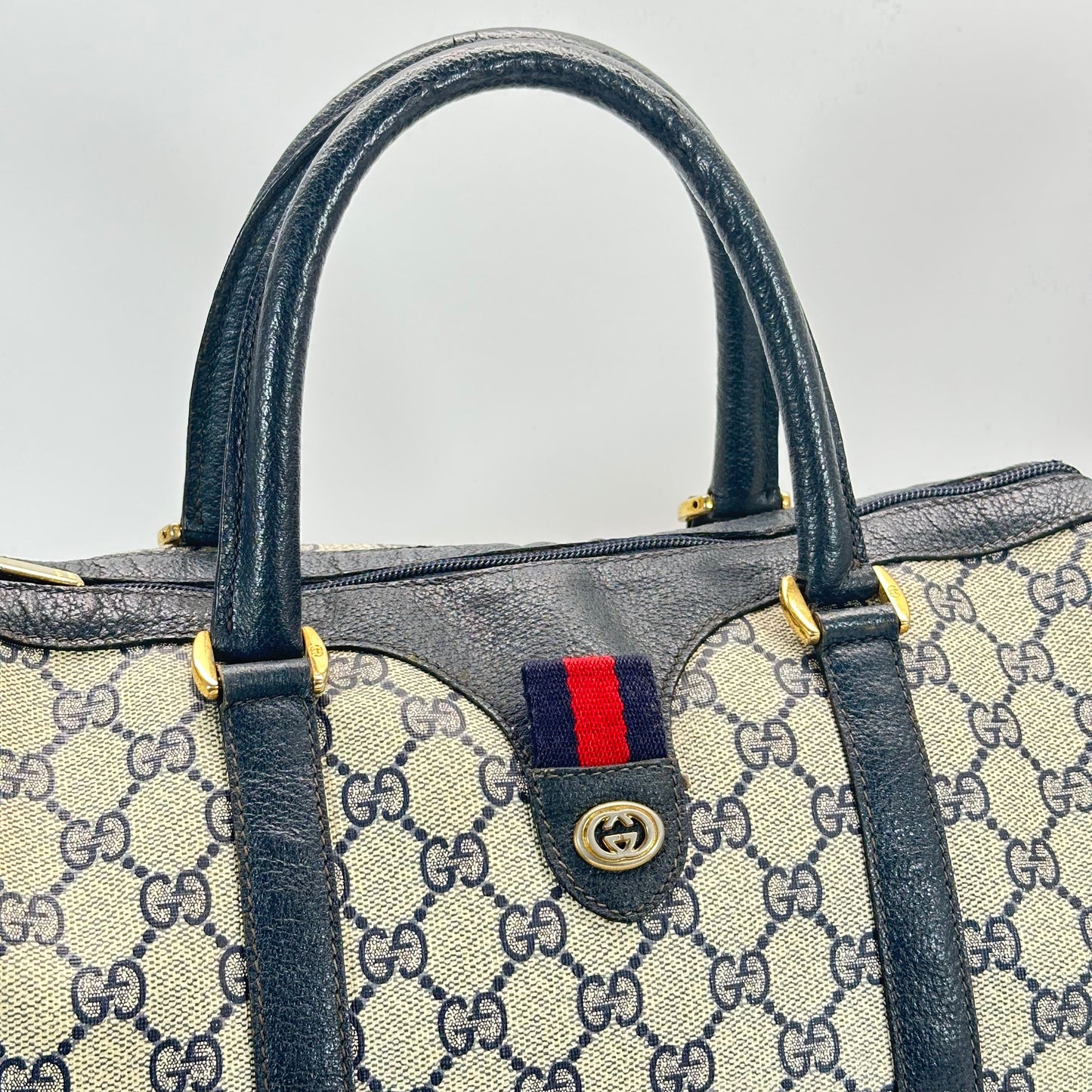Authentic GUCCI Navy Blue Boston Handbag