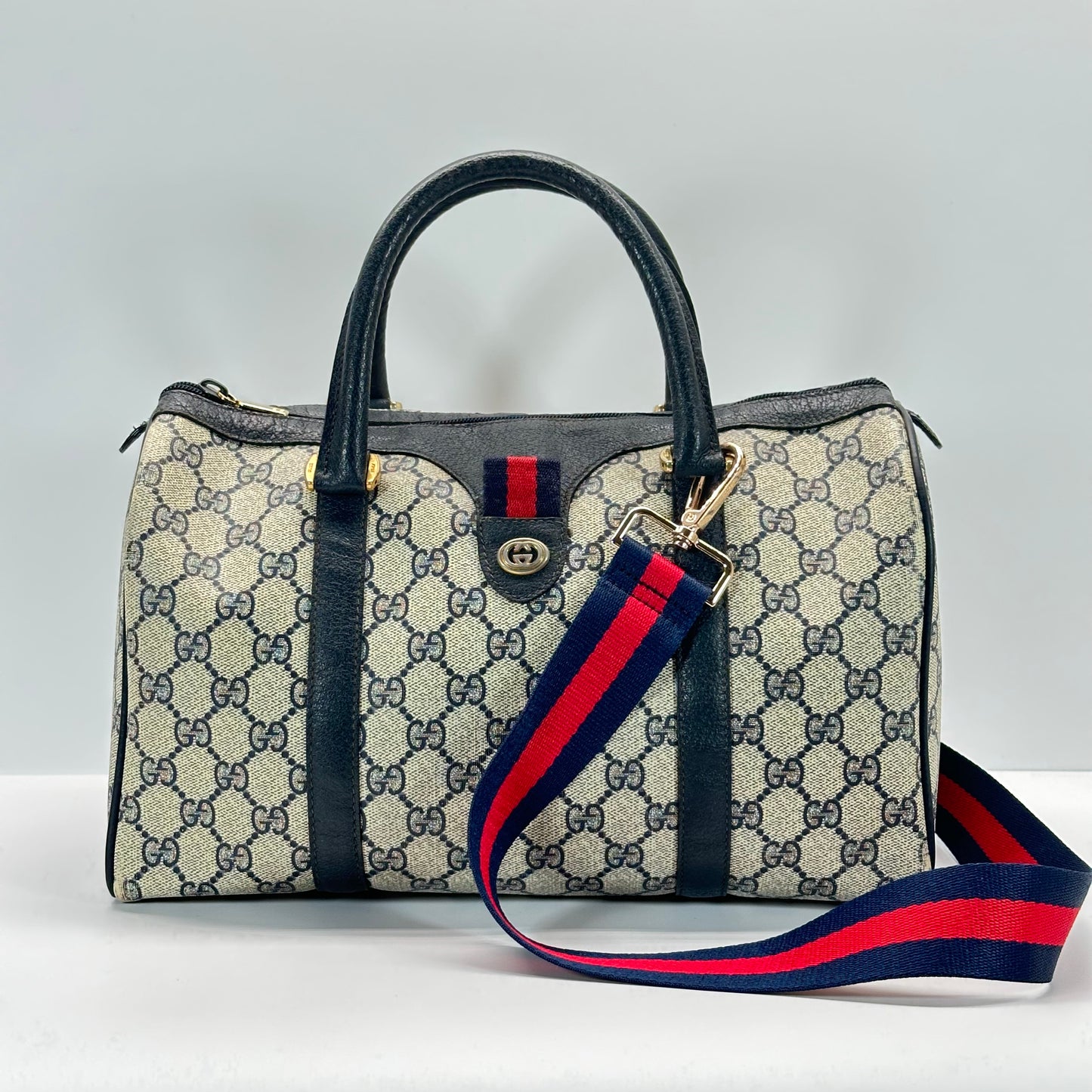 Authentic GUCCI Navy Blue Boston Handbag