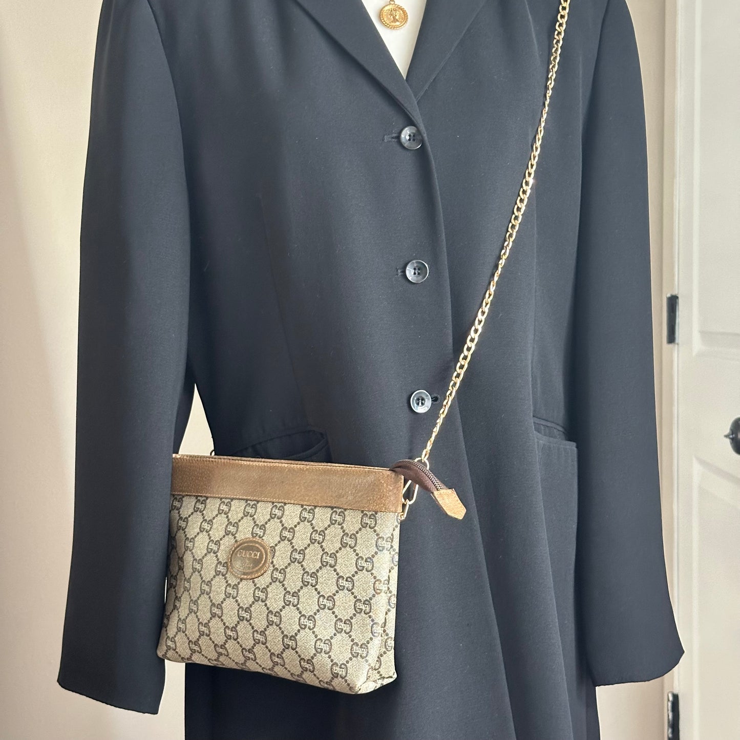 Authentic GUCCI Canvas Wristlet Clutch Crossbody