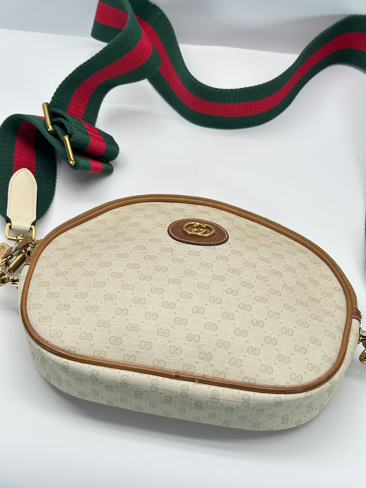 Authentic GUCCI White Micro GG Canvas Crossbody