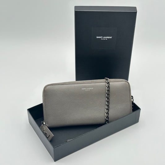Authentic YSL Gray Rive Gauche Zipper Wallet