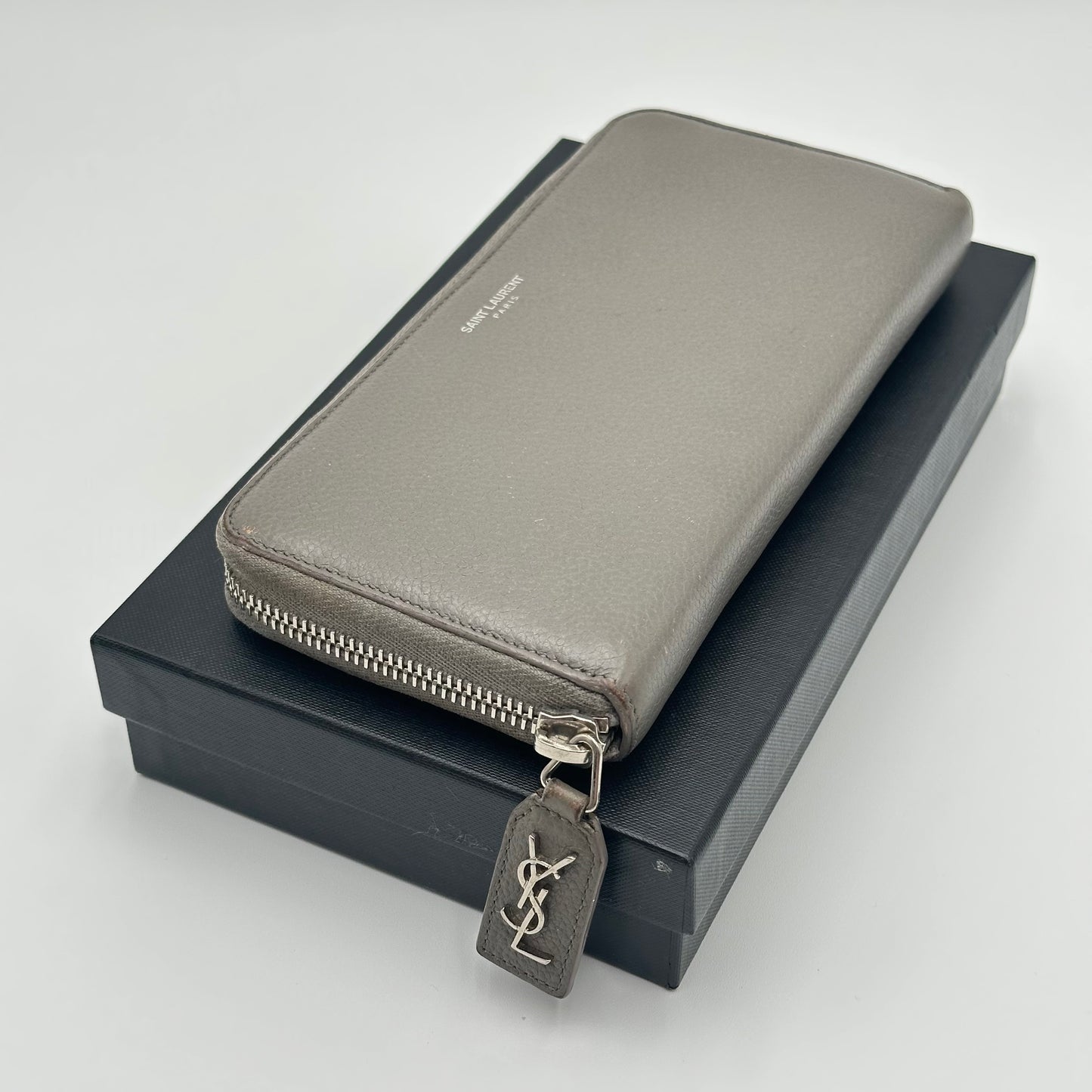 Authentic YSL Gray Rive Gauche Zipper Wallet