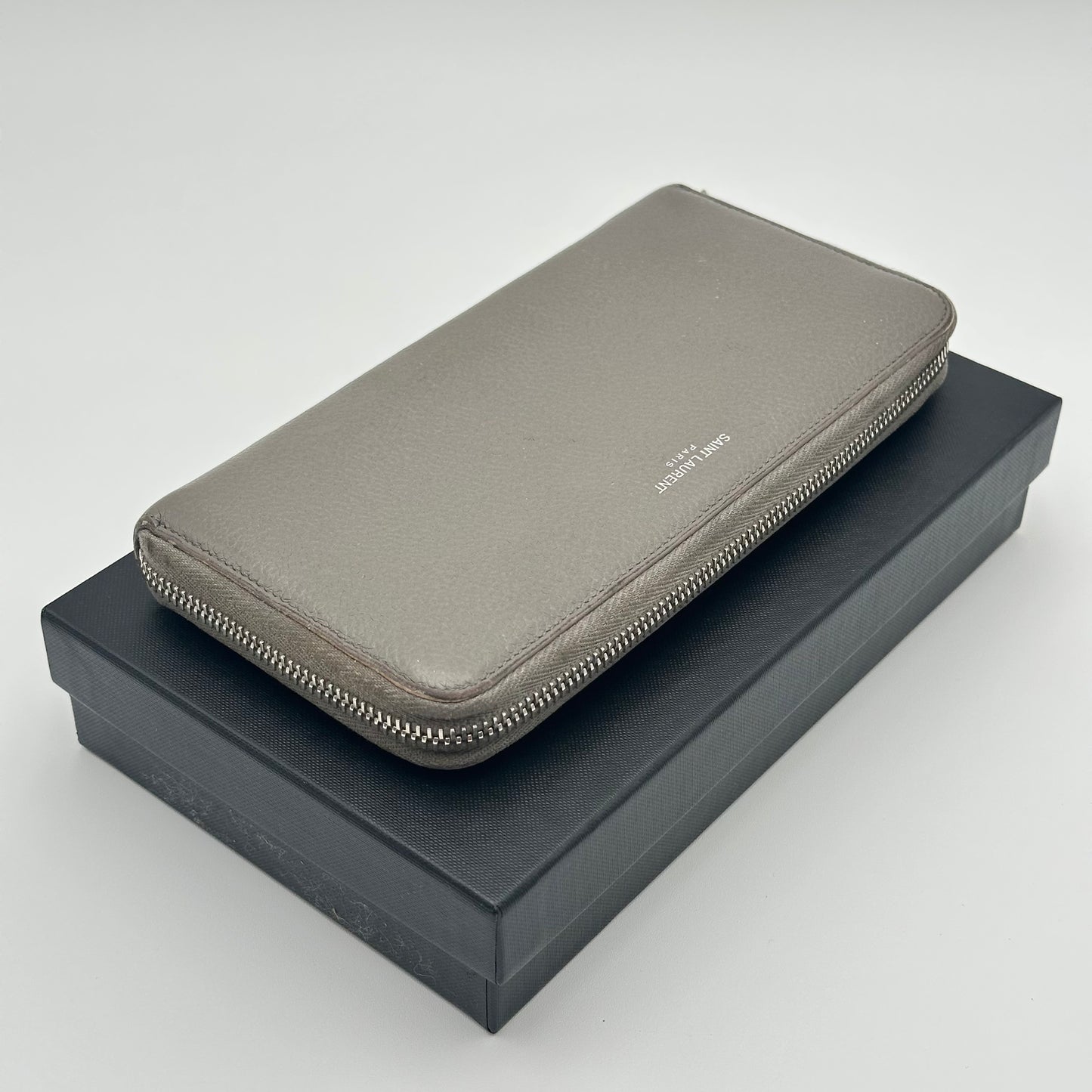 Authentic YSL Gray Rive Gauche Zipper Wallet