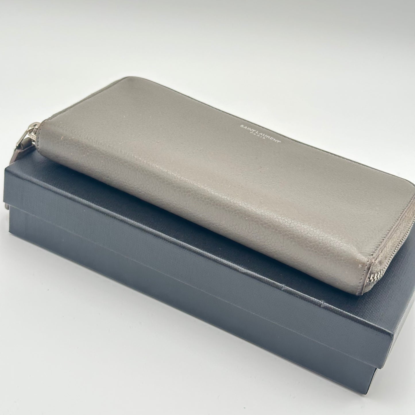 Authentic YSL Gray Rive Gauche Zipper Wallet