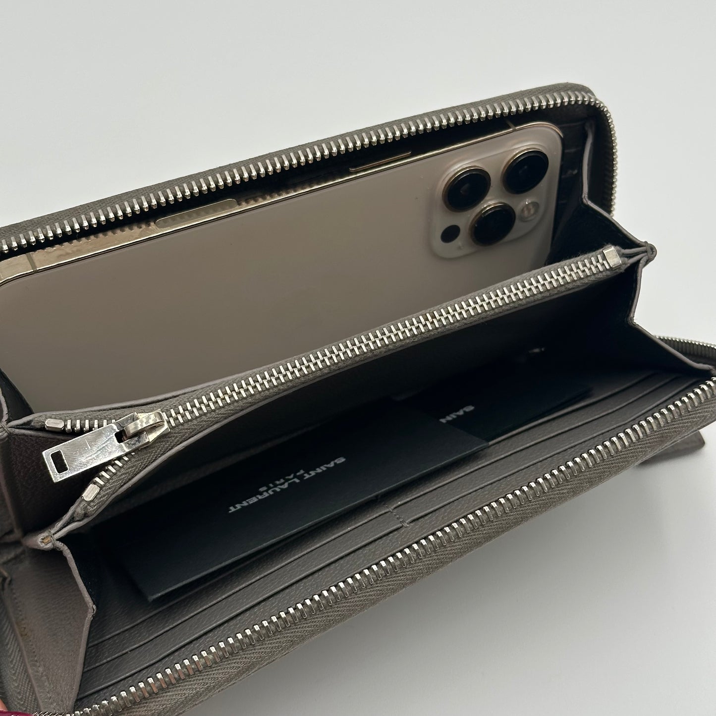 Authentic YSL Gray Rive Gauche Zipper Wallet