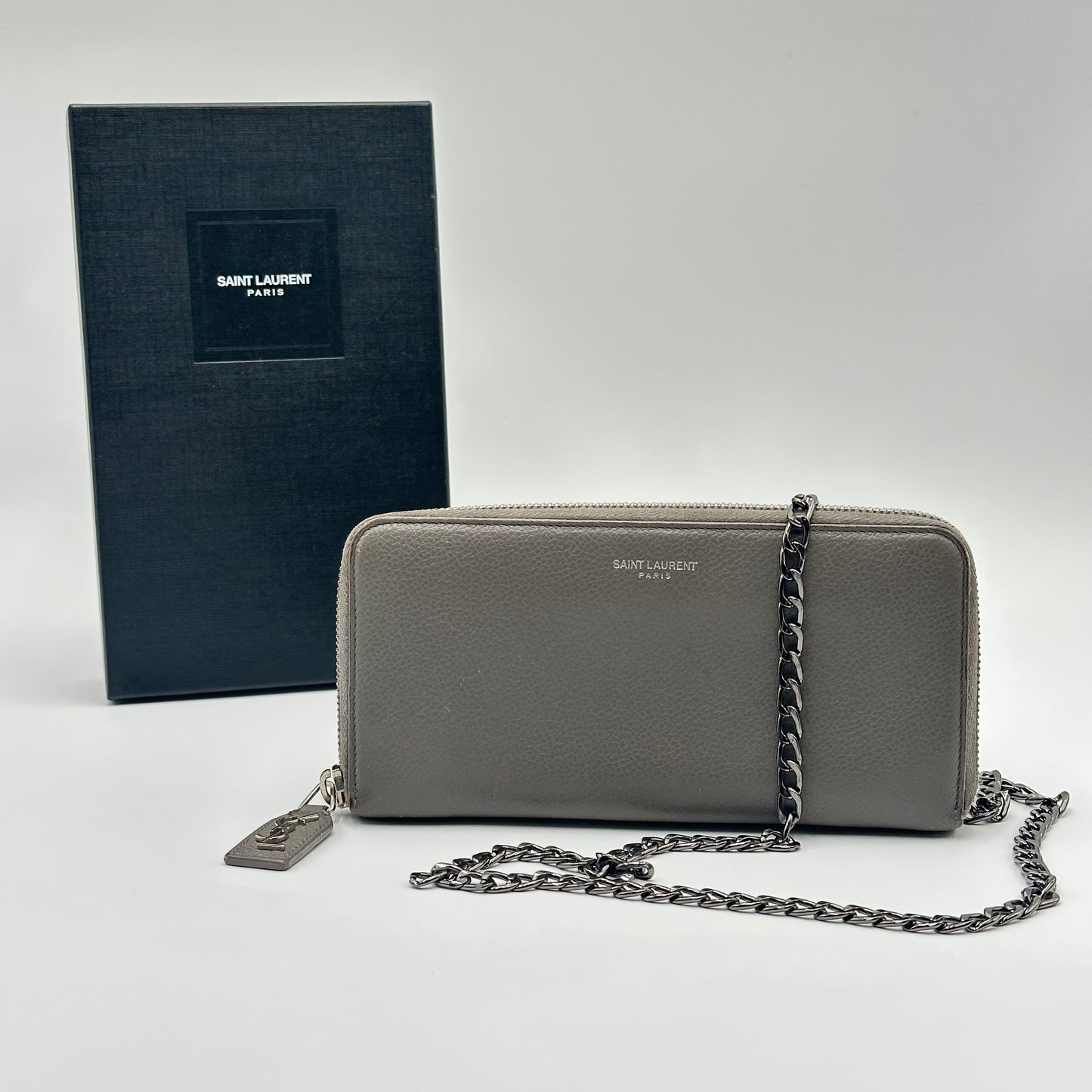 Authentic YSL Gray Rive Gauche Zipper Wallet