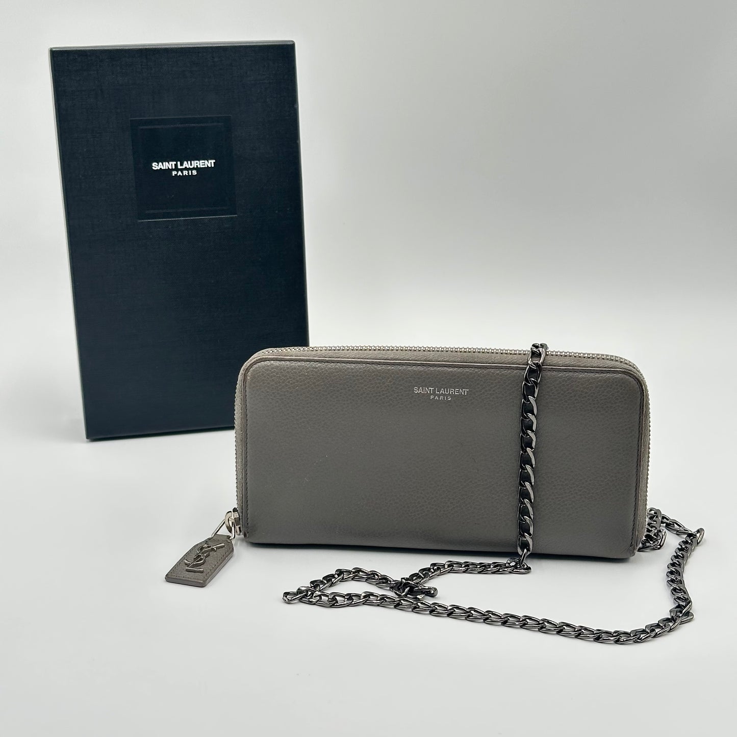 Authentic YSL Gray Rive Gauche Zipper Wallet