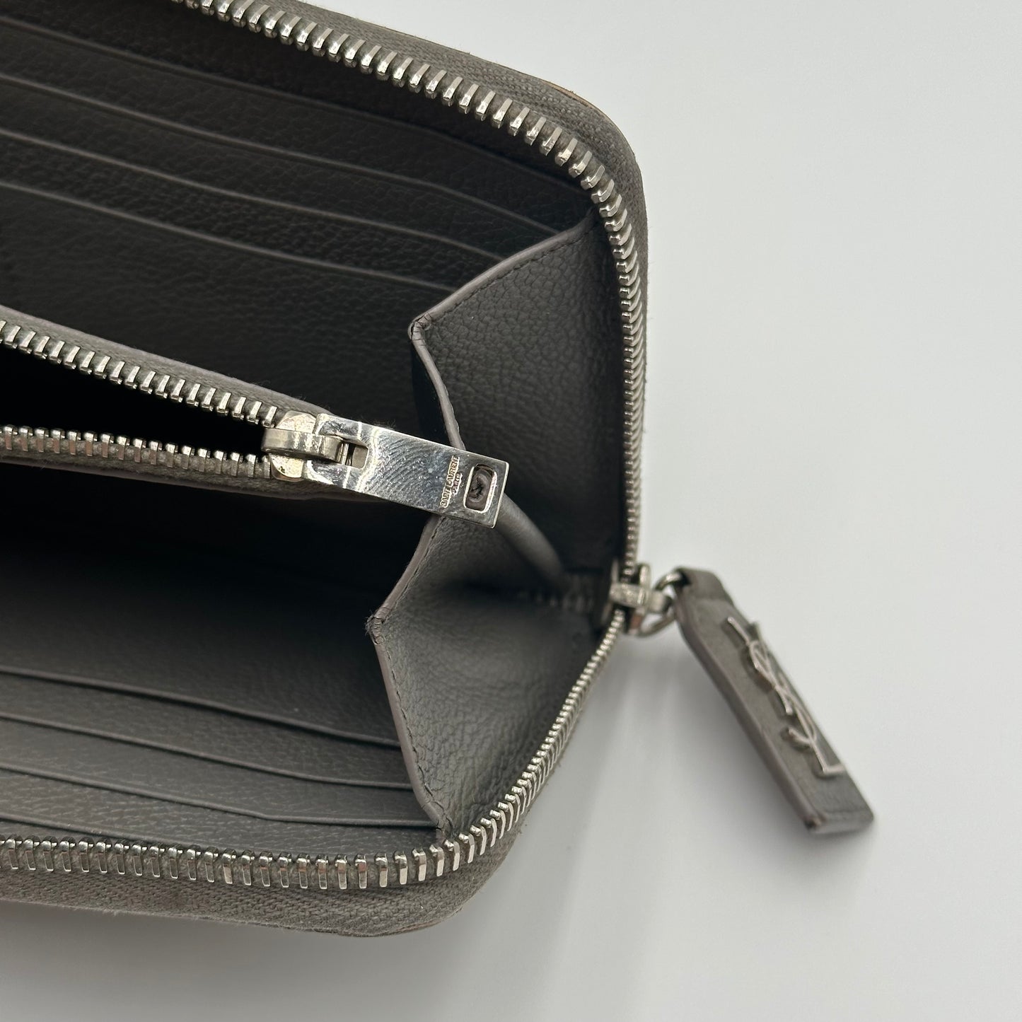Authentic YSL Gray Rive Gauche Zipper Wallet