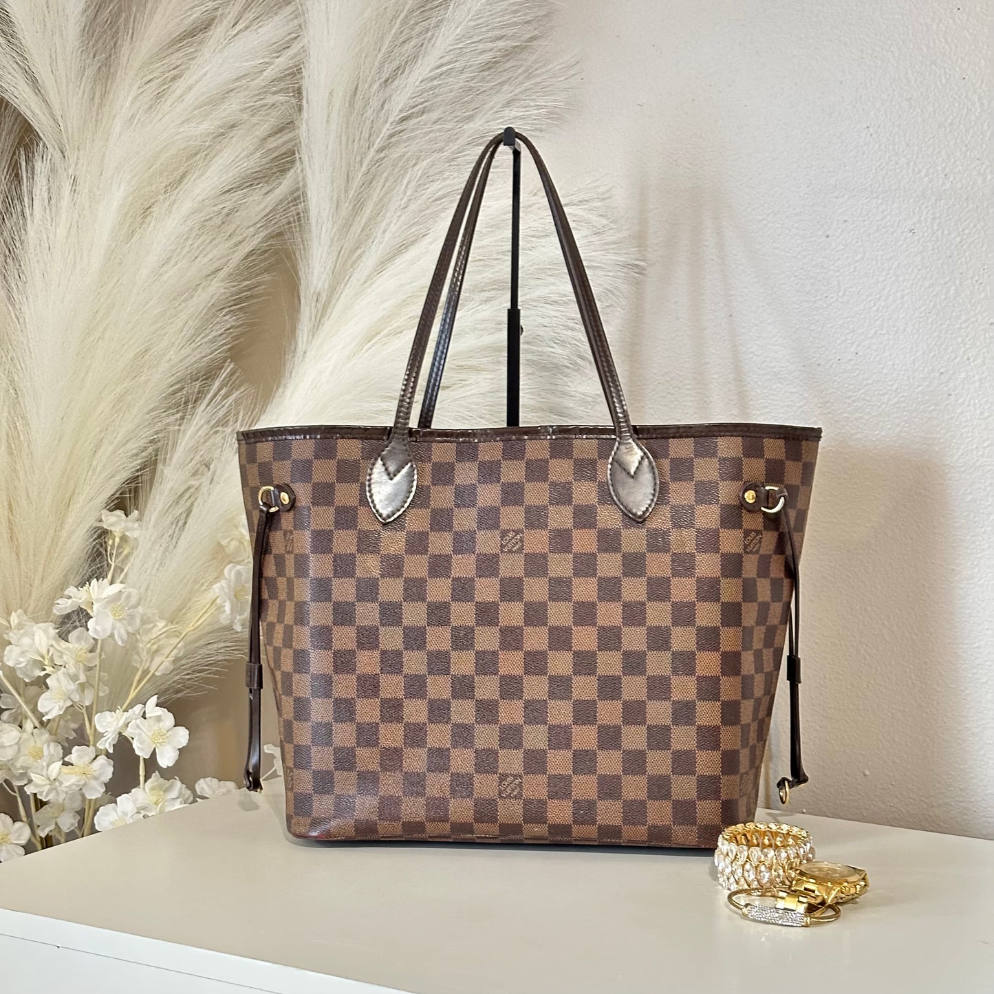 Authentic Louis Vuitton 2014 Damier Ebene Neverfull MM