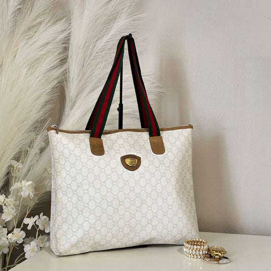 Authentic GUCCI GG White Travel Tote