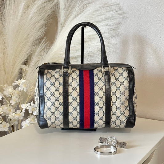 Authentic GUCCI GG Sherry Line Boston Handbag