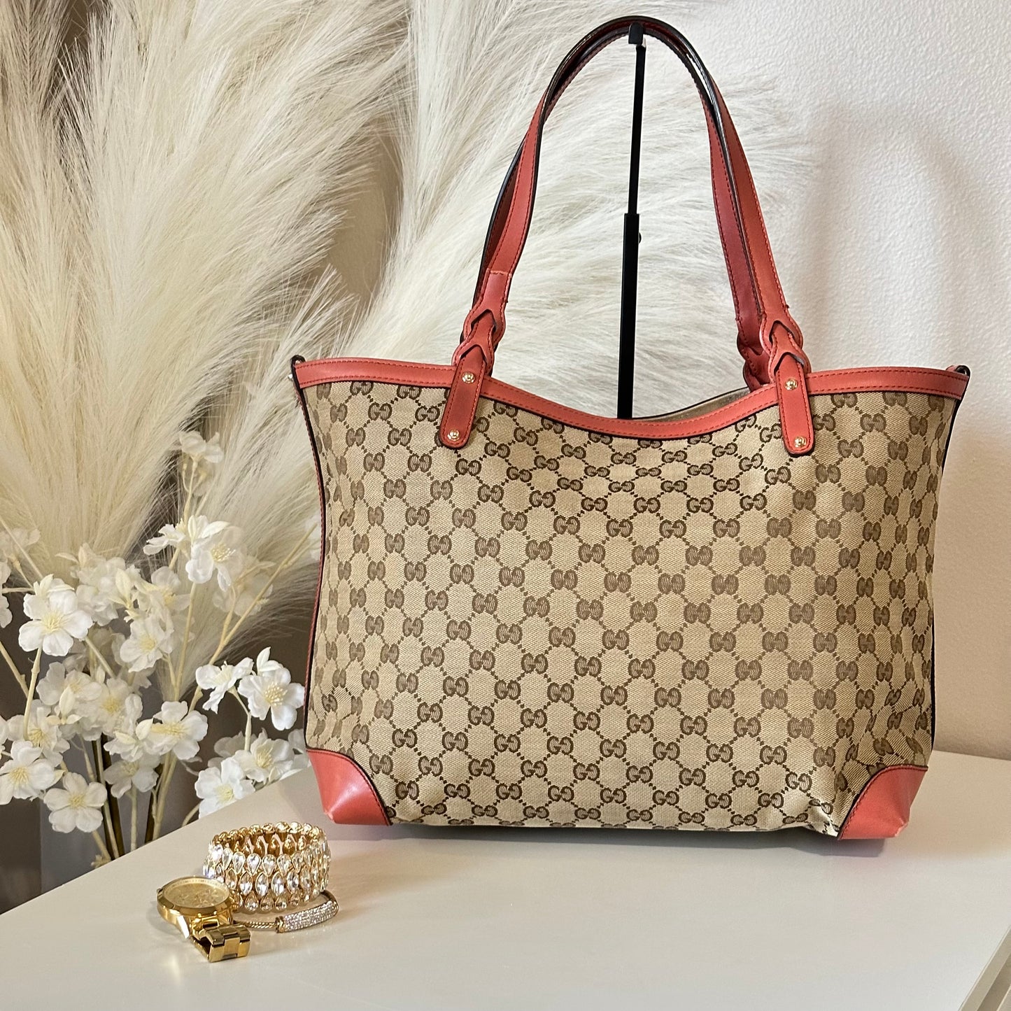 Authentic GUCCI GG Canvas Medium Craft Tote + Wristlet