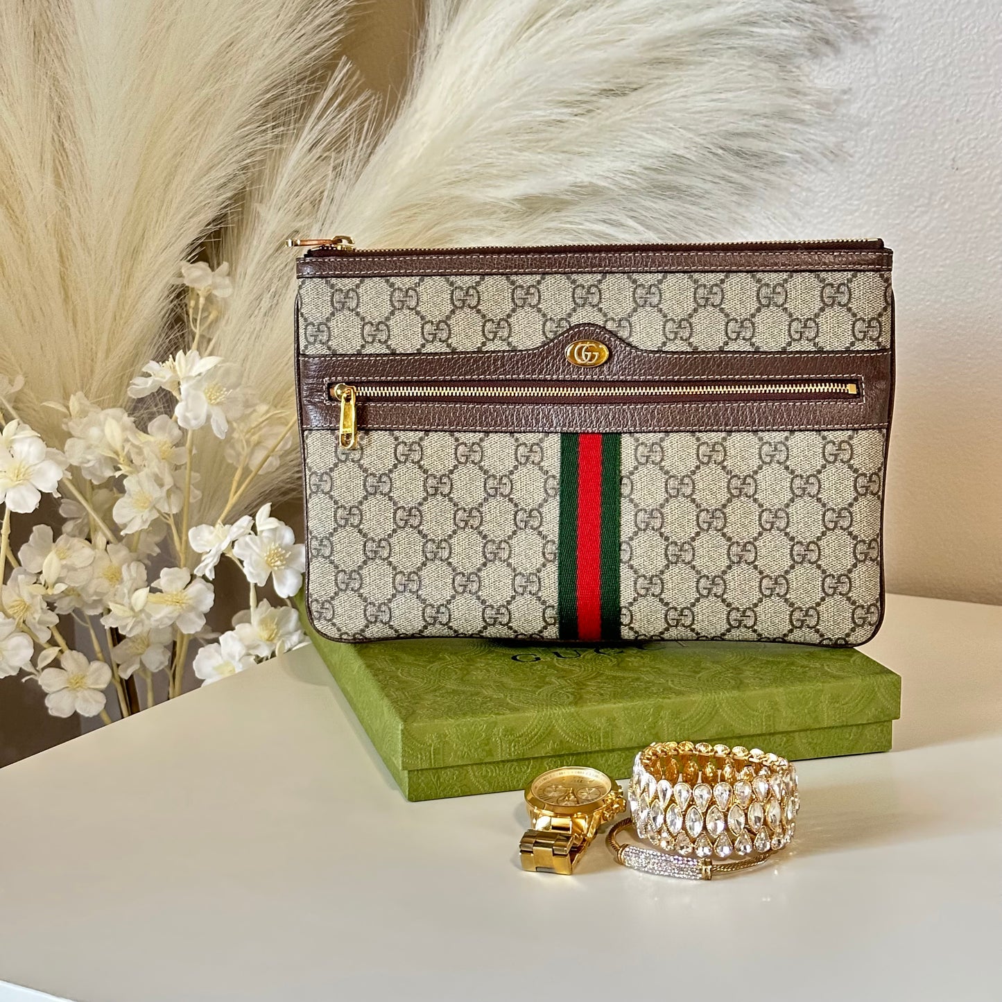 Authentic GUCCI Ophidia Supreme Zipper Clutch Crossbody