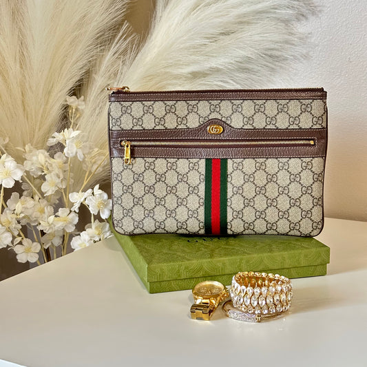 Authentic GUCCI Ophidia Supreme Zipper Clutch Crossbody