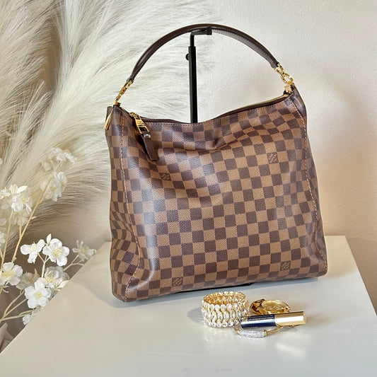Authentic 2015 Louis Vuitton Damier Ebene Portobello PM Hobo Bag