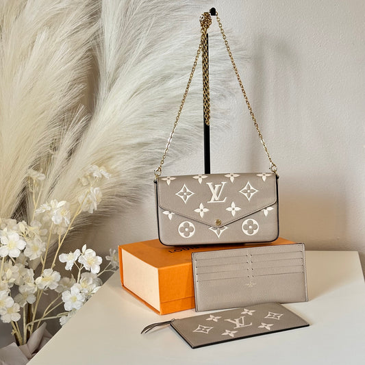 Authentic Louis Vuitton Turtledove Empreinte Felicie Pochette Crossbody