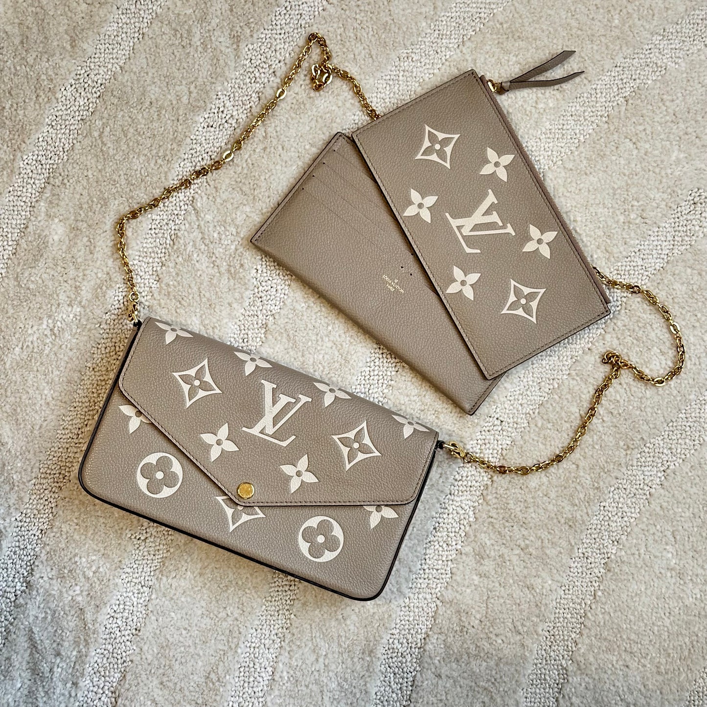 Authentic Louis Vuitton Turtledove Empreinte Felicie Pochette Crossbody