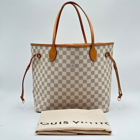 Authentic Louis Vuitton 2019 Damier Azur Neverfull MM Tote Handbag with Dust Bag