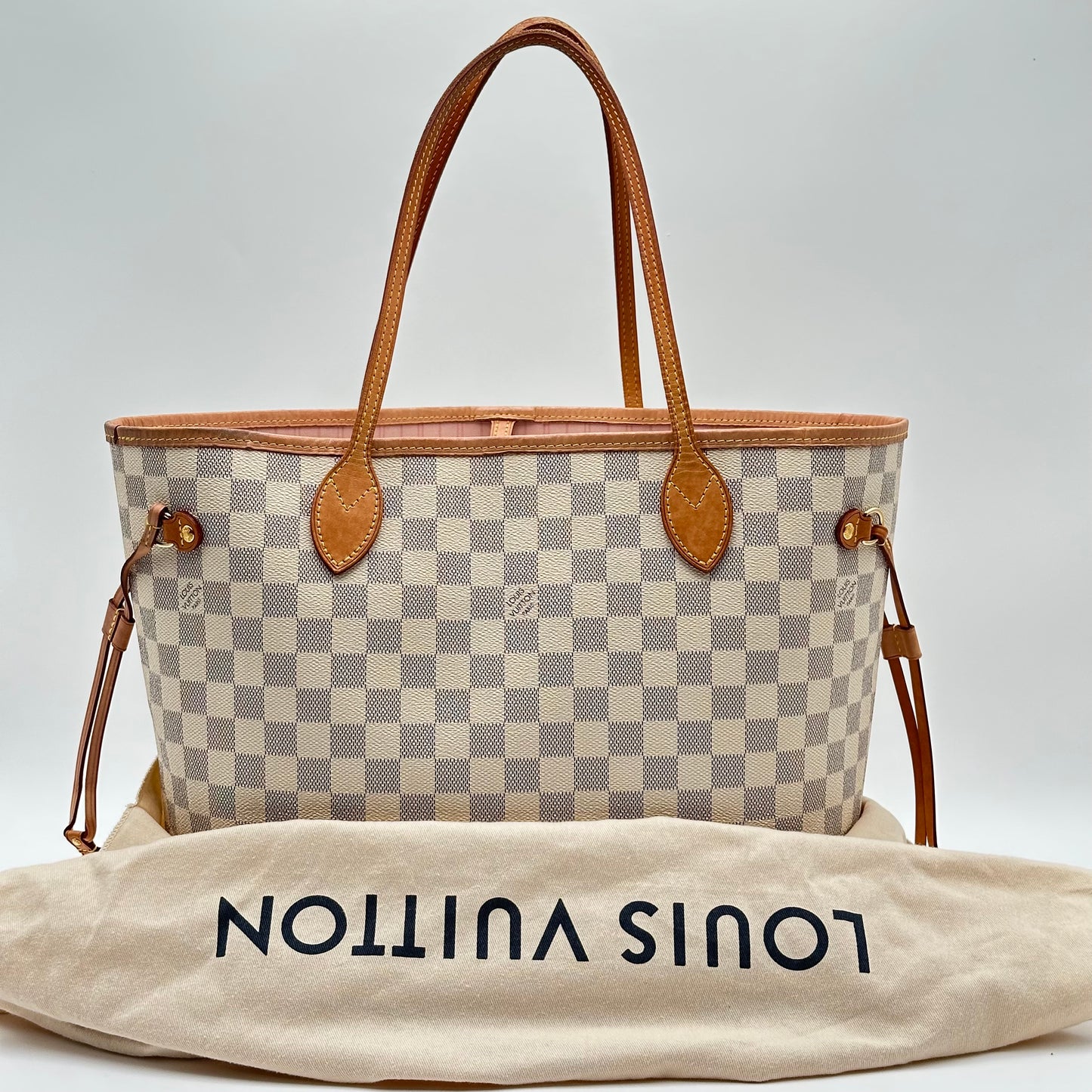 Authentic Louis Vuitton 2019 Damier Azur Neverfull MM Tote Handbag with Dust Bag