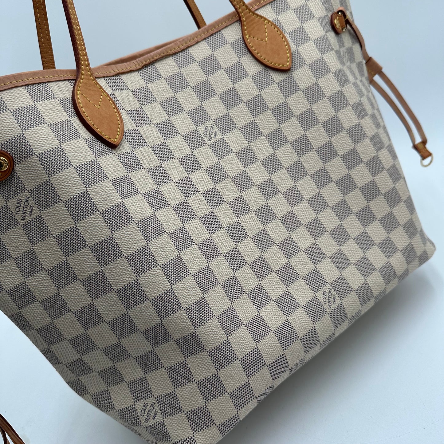 Authentic Louis Vuitton 2019 Damier Azur Neverfull MM Tote Handbag with Dust Bag
