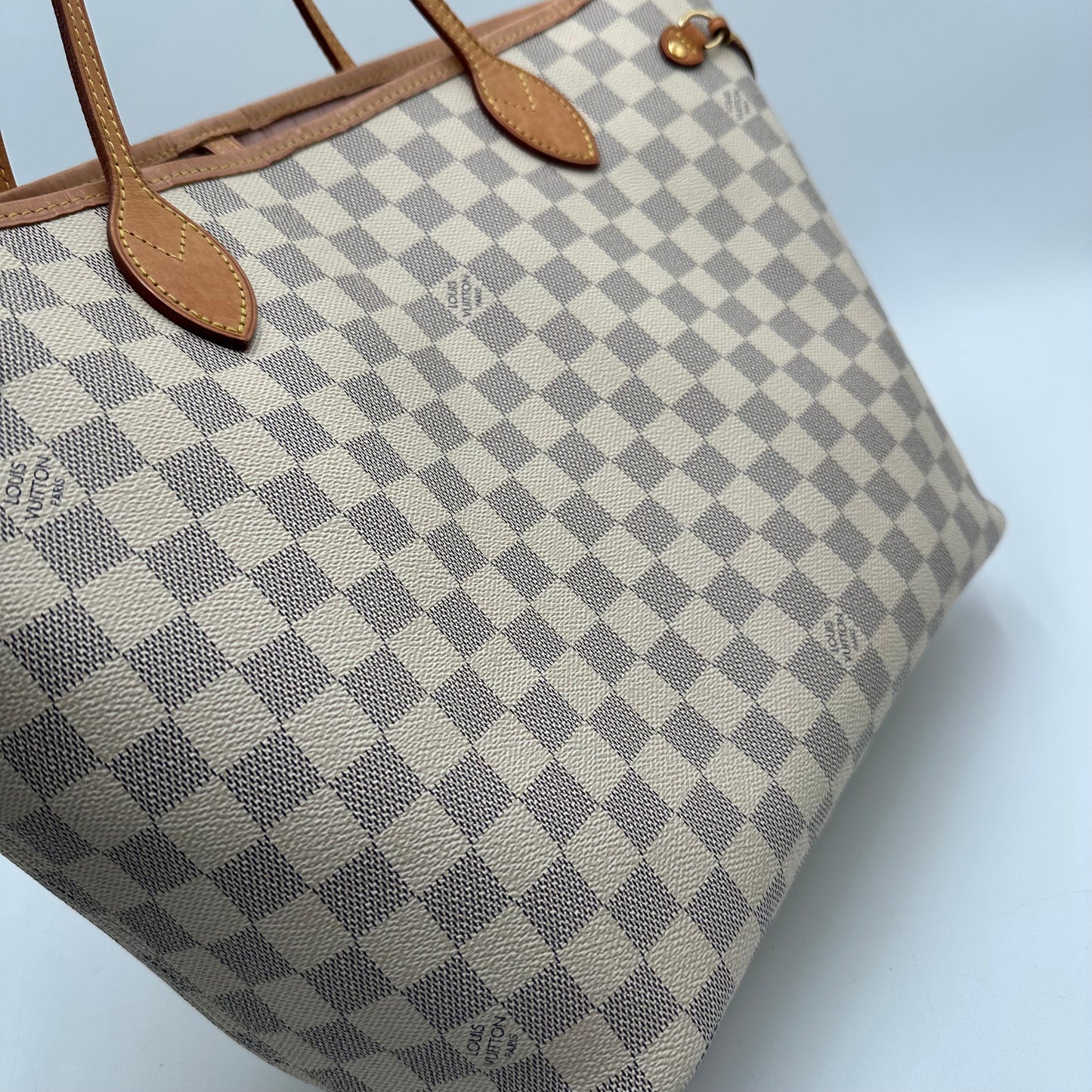 Authentic Louis Vuitton 2019 Damier Azur Neverfull MM Tote Handbag with Dust Bag