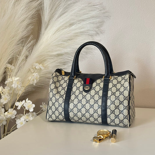 Authentic GUCCI Navy Blue Boston Handbag