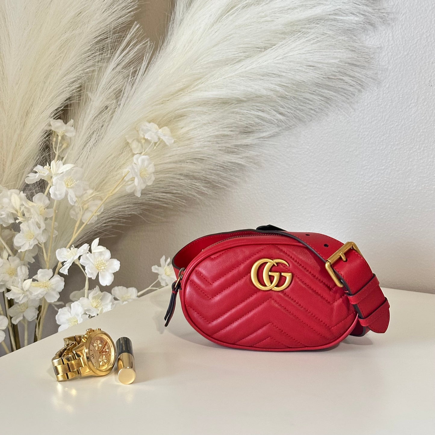 Authentic GUCCI Red GG Marmont Belt Bag