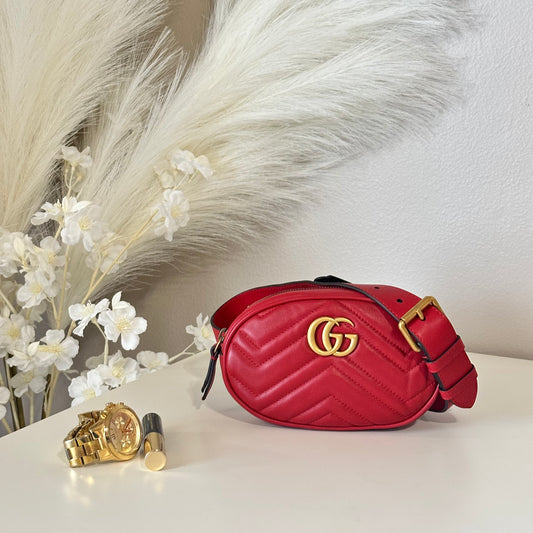 Authentic GUCCI Red GG Marmont Belt Bag